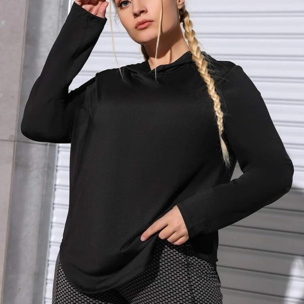 NEW Black Lightweight Hooded Gym Top